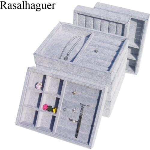 Ice Gray Velvet Jewelry Storage Box Jewelery Organizer Gift Packaging Jewerly Display Tray Jewellery Stand Various Model Drawer