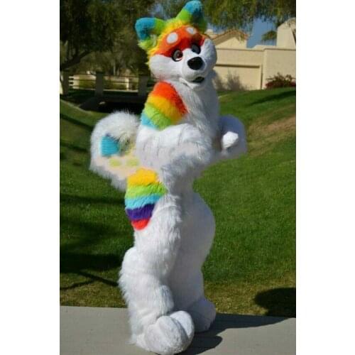 MascotBJ Halloween Rainbow Husky Dog Wolf Fox Mascot Costume Fursuit Suits Cosplay Party