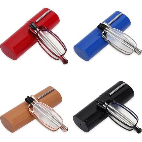 Metal Foldable Resin Reading Glasses with Tube Case Lightweight Anti Eyestrain Computer Eyeglasse Spring Hinge Readers Unisex