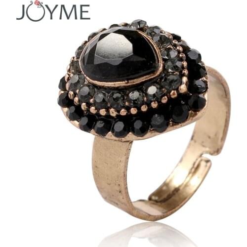 Fashion Water Drop Black Green Adjustable Ring for Women Antique Gold finger Stainless Steel Rings Wedding Turkish Jewelry