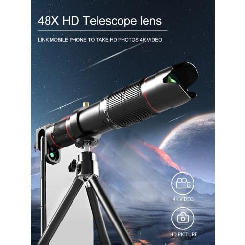 48X Zoom Metal Monocular Telescope Camera 4k Super Telephoto HD Binoculars Powerful For Smartphone Mini Pocket Outdoor Camping