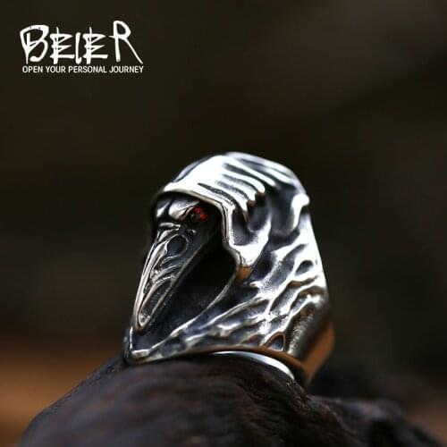 BEIER Viking crow skull Zircon Ring For Man Stainless Steel Grim Reaper Skull Ring Mans Jewelry BR8-761