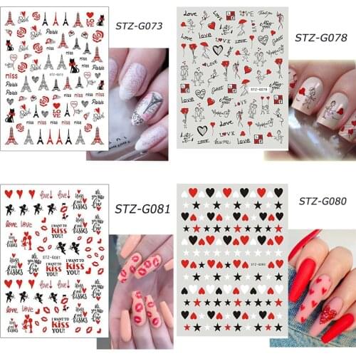Valentines Day Nail Sticker Love Heart Lip 3D Nail Decals Abstract Geometric Images Sliders For Nail Present 2021 New Manicure