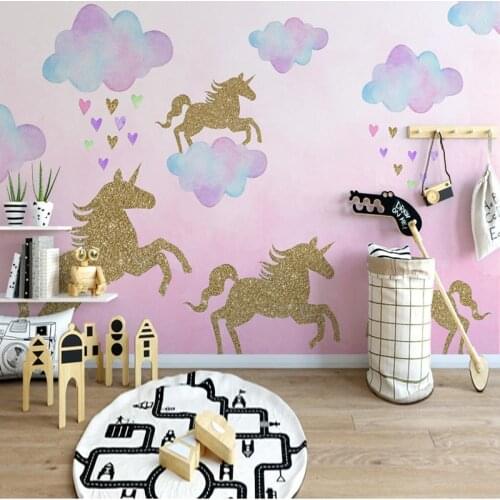 Golden unicorn wall stickers for kids rooms wall decorations living room baby room cartoon Vinyl wall decoration decals
