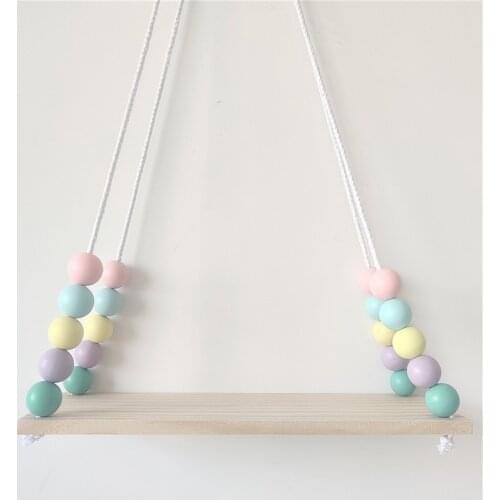 Wooden Beads Wall Hanging Shelf Children Room Storage Rack Characters Display Shelves Girls Bedroom Nursery Decoration Organizer