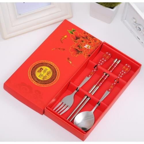 Wholesale 50sets Stainless Steel Fork and Chopstick Metal Dinnerware Set Wedding Party Giveaways Souvenirs wen5786
