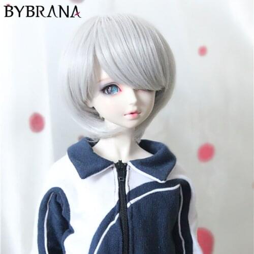 Bybrana Bjd Wig Doll Silver Gray Short Straight Hair Suitable For 1/3 1/4Size Head Circumference Dolls High TemperatureFiber