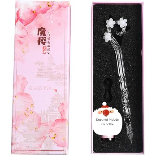 1 Set Magic Flower Glass Pen Student Gift Pen Crystal Dip Fountain Pen Set Stationery