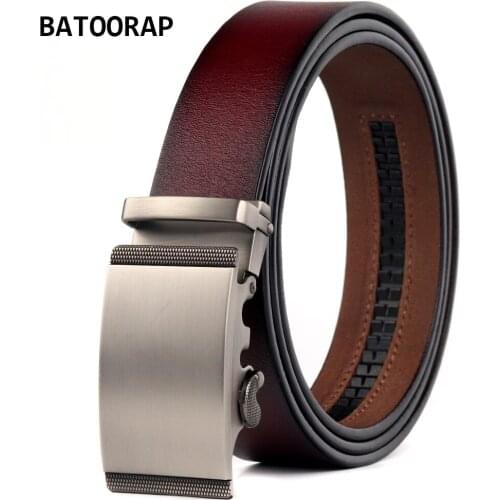 BATOORAP Brand Trouser Belt Genuine Leather Gray Metal Buckle Red Waist Belt Male Vintage Jeans Western Belt For Men 43"-51"