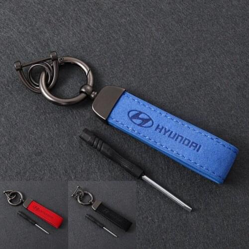 Luxury Fur Keyrings For Hyundai Car Logo Keychain Automobile Gift True Leather Metal Vehicle Mark Key Chain Ring Interior Parts
