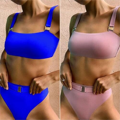 New bikini Full-coloured sexy metal buckle waistband and high waist bikini for womens swimsuits