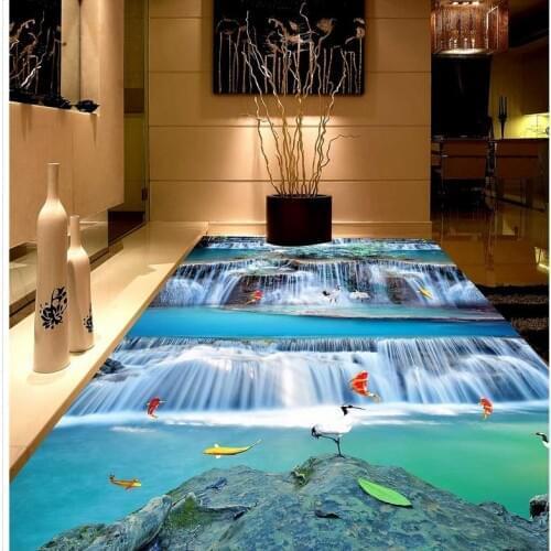 Modern Custom 3D Floor Mural Waterfall 3D Floor Tiles PVC Wall Paper Self-adhesive Floor Mural 3D Wallpaper