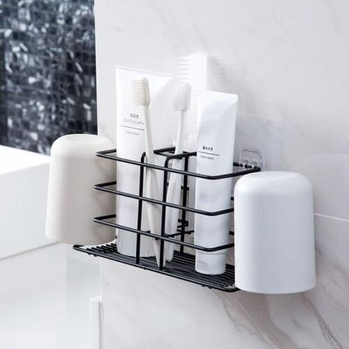 1pc Wrought iron toothbrush rack bathroom cup storage rack creative wall mount toothbrush holder toothpaste holder