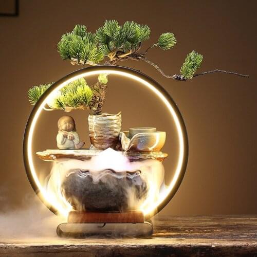 Medium Size Led Light Fish Tank Landscape Chinese Style Ceramics Fish Tank Goldfish Aquaculture Peceras Aquarium Decor EI50YG