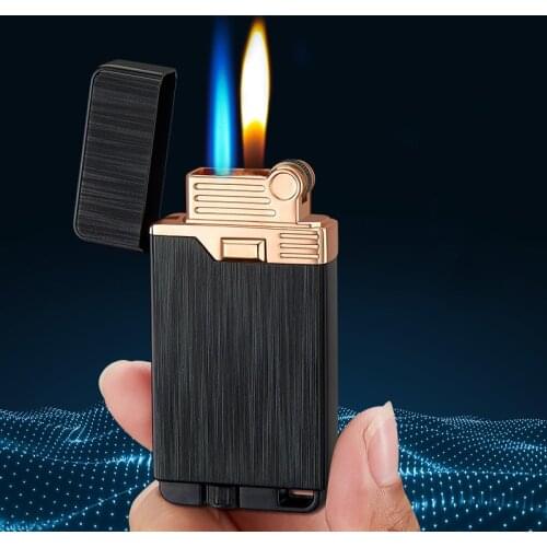 Outdoor Two Flame Jet Gas Lighter Grinding Torch Turbo Flint Lighter Free Fire Butane Metal Windproof Cigarette Cigar Lighter