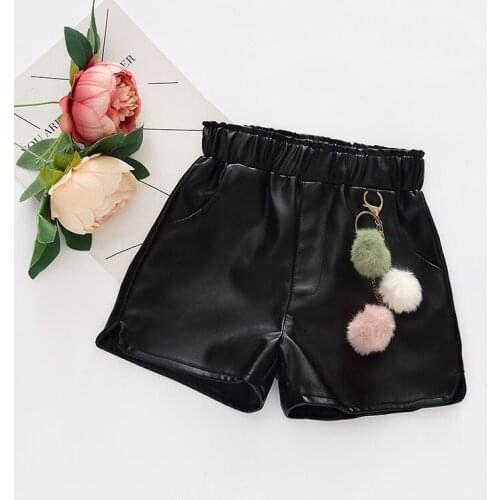 2021 Spring Autumn Girls Fashion PU Shorts Baby Shorts Kids Pants Children Streetwear Clothes Faux Leather Clothing Buttom D556