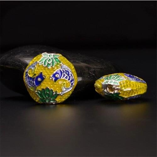 1pcs 18*10mm Vintage Copper Enamel Cloisonne Nepal Fish Spacer Beads Yellow Flat bead For Jewelry Making