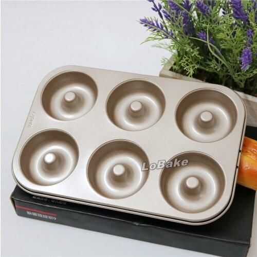 Top quality 6 cavities 27.5*18.5*2.5cm golden carbon steel round doughnut cookie mold cheese tart mould for accesorios de cocina