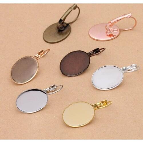 French Ear Wire Clip Hook Earrings Settings 13x18mm 18x25mm Oval Bezel Tray Resin Cabochon Base Blanks Earrings DIY Findings