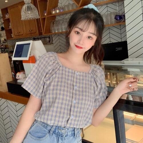 Womens T-shirts Tops Japanese Kawaii Ladies Ulzzang Casual Ins Lazy Plaid Tshirt Female Korean Harajuku Clothes For Women