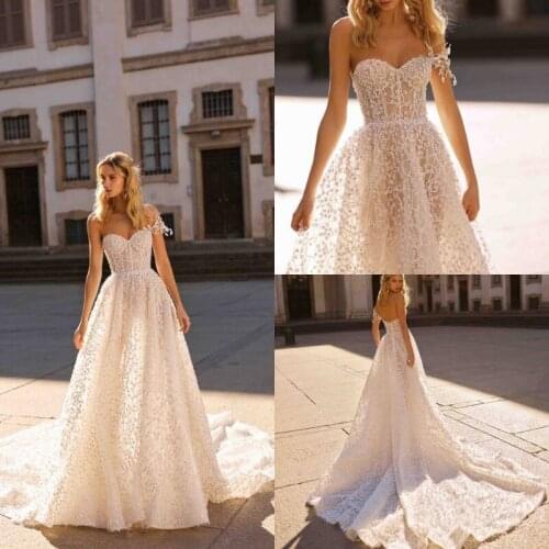 2020 Boho Wedding Dresses One Shoulder Lace Floral Appliques Bohemian Wedding Dress A Line Bridal Gowns Robes De Mariée