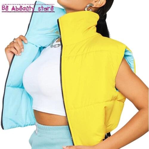 Warm Vest Coats Jacket Reversible Winter Stand-Up Collar Cardigan Women Zip Up Outerwear Two Wear Sleeveless Vest Jackets