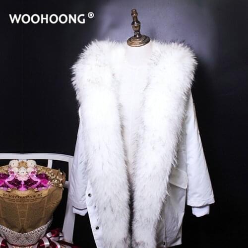 Winter Coat Woman Real Fur Coat Natural Raccoon Parka Coat Real Fur Collar Thick Warmth Streetwear