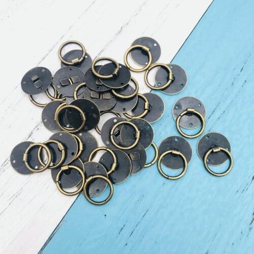 20pcs Decorative Antique Mini Jewelry Chest Box Cabinet Dresser Drawer Pull Knob Door Handle Ring with Screw Nail