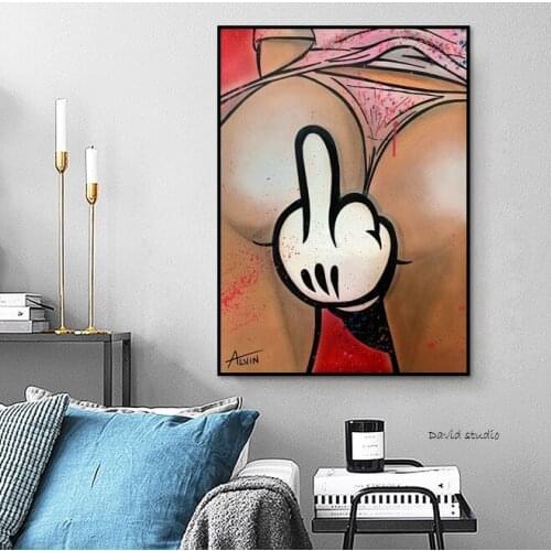 Free Shipping Hand Painted Oil Painting With Popular Art Graffiti Artworks Cartoon Sex Girl On Canvas For Wall Decoration