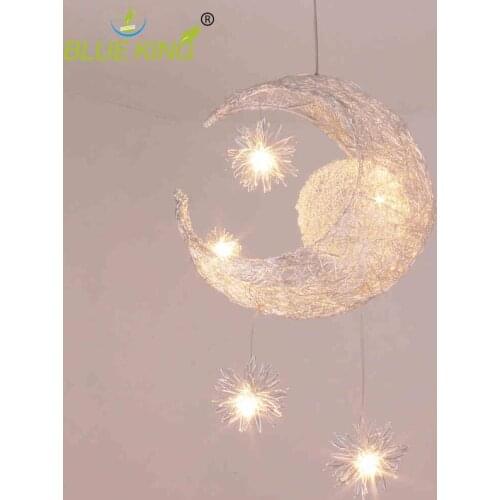 Kids Room Lighting Modern Fashion Moon&Star Pendant Light Loft Aluminum Pendant Lamp Fixture Decoration Child Bedroom