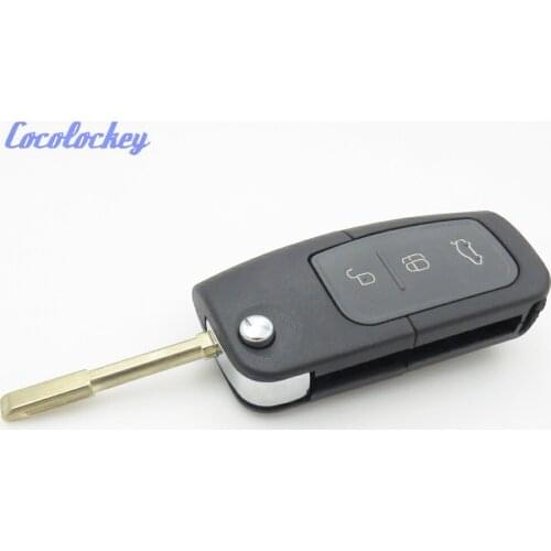 Cocolockey Folding Flip Key Shell Blank Fit for FORD Modeo Remote Key Fob 3 Button Replacement Key Cover Uncut Blade No Logo