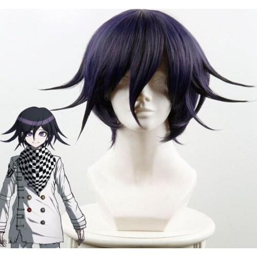 Danganronpa V3 Kokichi Oma President Cosplay Costume Wig Props Purple Resistant Heat Synthetic Short Hair