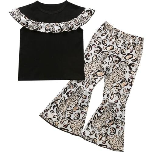 Kids Children Girls Two Piece Outfits Sleeveless Ruffle Tops Flare Snake Print Infant Toddler Baby Summer Fashion Sets 18M-6T