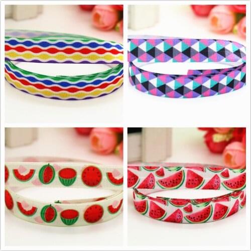 DHK 5/8'' 5yards Fold Elastic FOE Plaid watermelon colors printed headband headwear hairband decoration OEM Wholesale C523