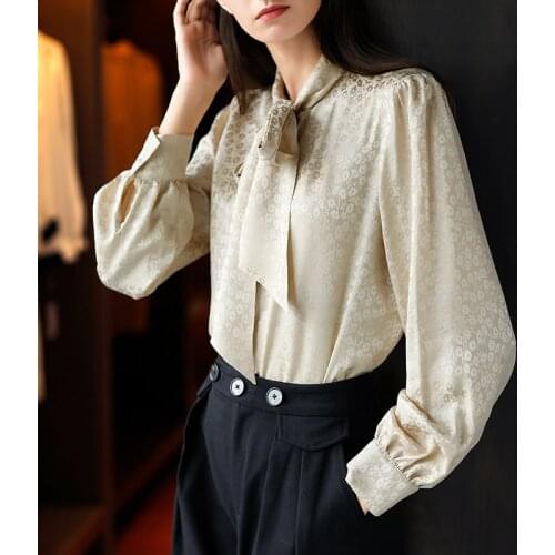 Elegant And Luxury Silk Shirt Female Design Sense Streamer Spring New Style Floral Romantic Charming Top S-XL