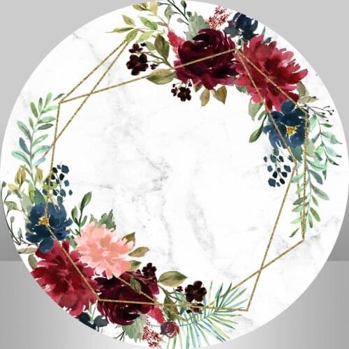 Marble theme Birthday Background for Photo Studio Simple Flower Baby Shower Wedding Party Round Circle Backdrop Photography