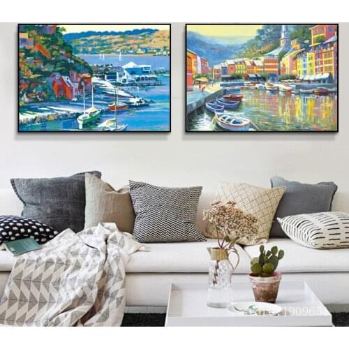 No frame Mediterranean boat beach seascape canvas printings oil painting printed on cotton home wall art decoration pictures