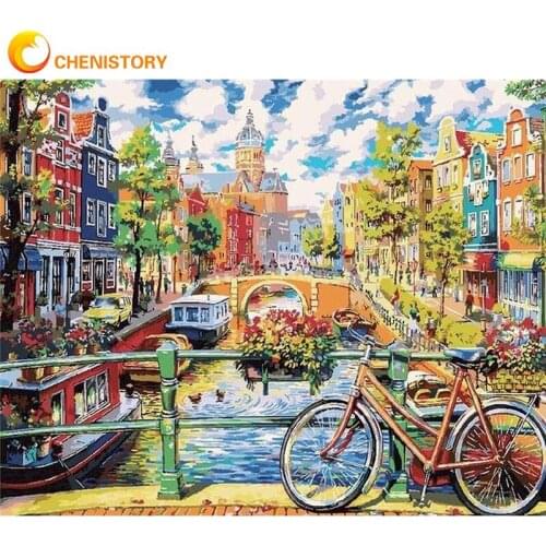 CHENISTORY City Building Landscape Picture By Numbers Kits 40x50cm Frame Acrylic Oil Picture By Number Handmade Diy Gift Wall Ar