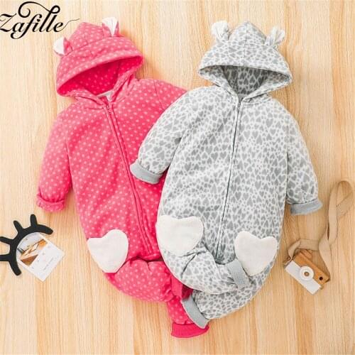 ZAFILLE Baby Girl Winter Clothes Cute Zipper Rompers Baby Hooded Jumpsuit Toddler Kids Girls Clothing Jumpsuit For Kids Overalls
