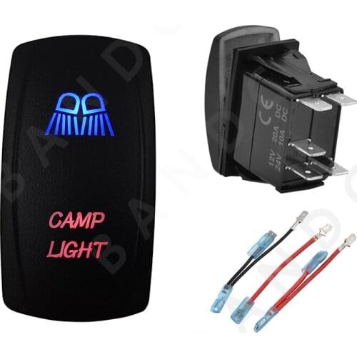 Car Boat CAMP LIGHT Rocker Switch 5P SPST Laser Blue&Red Leds ON-OFF for ARB RV Camping Accessories，Car Tuning Parts，Jumper Wire