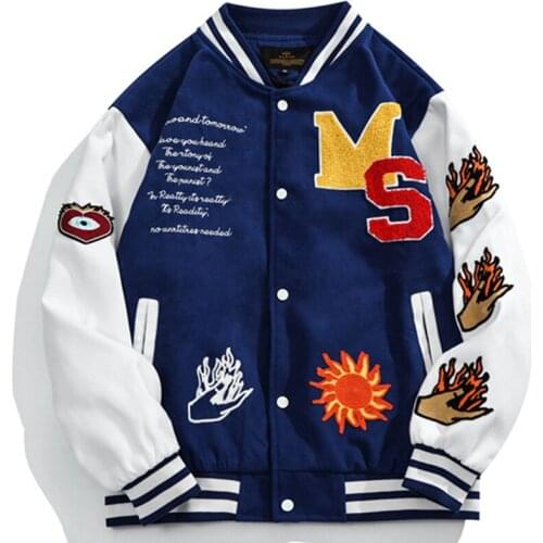 Japanese Style Streetwear Men Pattern Embroidered Bomber Jacket Baseball Jacket Coat 2021 Autumn Hip Hop Loose Jacket Outwear