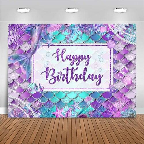 Mocsicka Mermaid Princess Happy Birthday Backdrop Baby Girl Birthday Party Underwater World Photo Background for Photo Studio