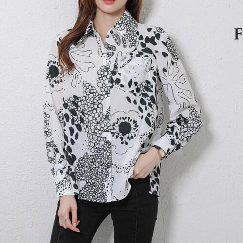 Fashion printing ladies shirts Womens chiffon Blouses 2021 Spring Autumn Long Sleeve Shirts Tops Blusas Mujer