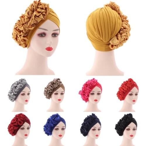 Fashion Women Floral Turban Party Beanies Hat Muslim Islamic Pleated Hijab Cap Headwrap Bonnet Hair Loss Chemo Caps
