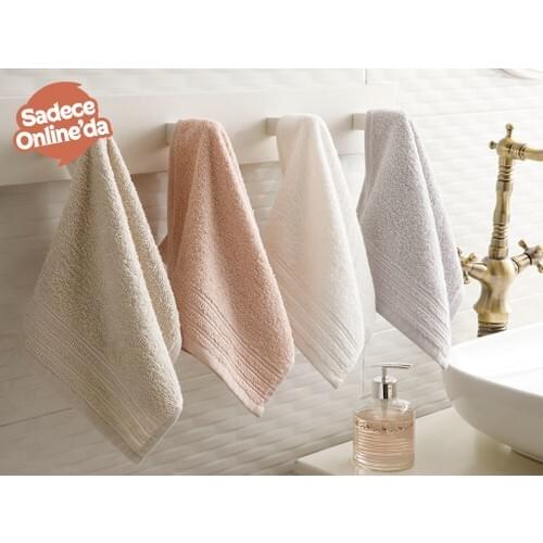 English Home Royal Stripe Dobby 4'lü Hand Towel Set 30 X40 cm Ecru-A. Beige-Nude-Gray