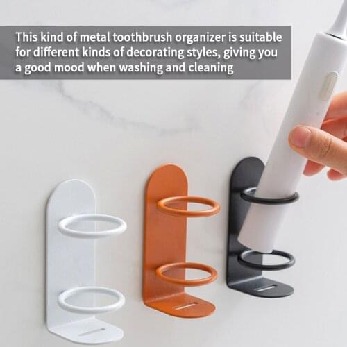 Toothbrush Holder Wall Mounted Electric Toothbrush Stand Rack Metal Drain Bathroom Shelf Organizer, Orange