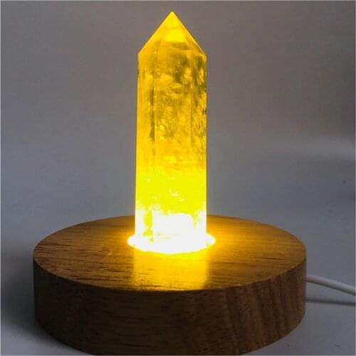 Natural yellow quartz Crystal gemstone point reiki healing chakra citrine rock crystal wand feng shui gift+Wood base lamp