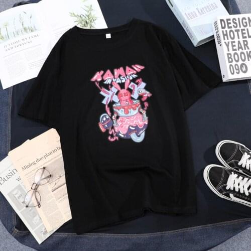 New Couple Graffiti Dark Rabbit Short-sleeved Men and Women Loose Round Neck T-shirt Top Woman Tshirts