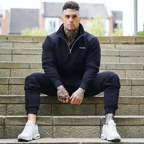 New Men Fashion Zipper SweatSuit Male Cotton Joggers Sweatpants Coat Casual Sportswear Suits Fitness Tracksuit Hoodies Pants Set