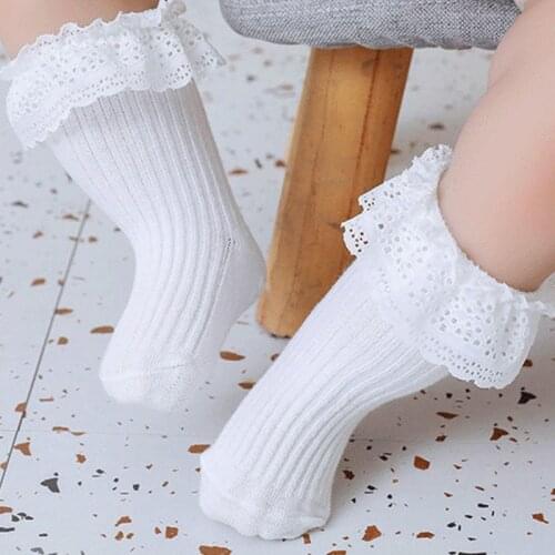 Solid Color Newborn Baby Socks Lace Ruffle Infant Toddler Knee Socks Princess Girls Cotton Anti Slip Floor Socks
